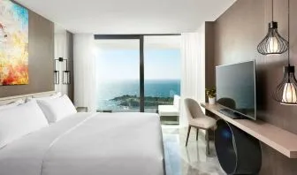 Day use room with ocean view at Le Méridien Bodrum Beach Resort.