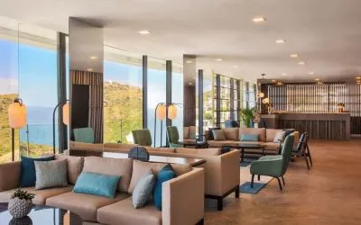 Lobby and coworking area at Le Méridien Bodrum Beach Resort.