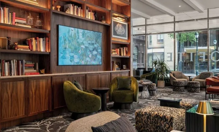 Hotel lounge and library at Sofitel Philadelphia At Rittenhouse Square.