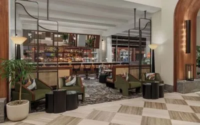 Lobby and lounge with bar area at Sofitel Philadelphia At Rittenhouse Square.