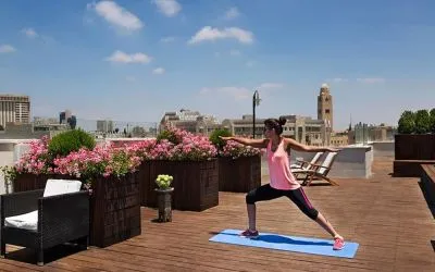Yoga on the roof at Prima Royale Hotel.