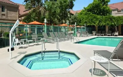 Outdoor pool area at Hyatt House Pleasanton.
