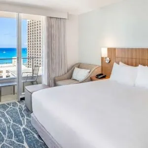Day use room with natural light and balcony at Hyatt Place Waikiki Beach.