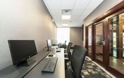Business center at Holiday Inn Express Edmonton Downtown.