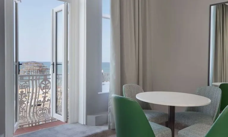 In-room workspace with beautiful view from the balcony at DoubleTree By Hilton Brighton Metropole.