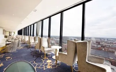 Lounge and coworking space at Hilton Manchester Deansgate.