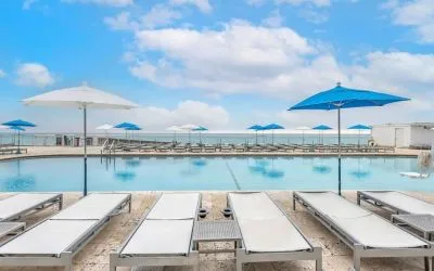 Relaxing sun loungers at Ramada Plaza Marco Polo Beach Resort.