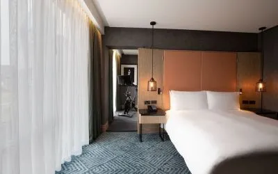 Day use room with fitness equipment at Hilton London Bankside.