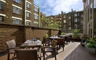 Outdoor patio at Hilton London Euston.