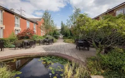 Pretty hotel garden at Hilton Leicester.