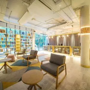 Lobby and coworking lounge at DoubleTree by Hilton London Kingston upon Thames.