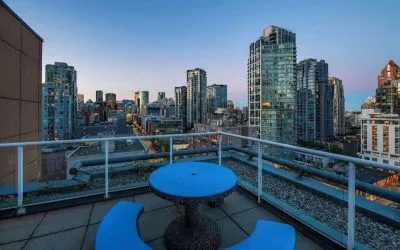 Hotel rooftop with city view at Grand Park Hotel & Suites Downtown Vancouver.