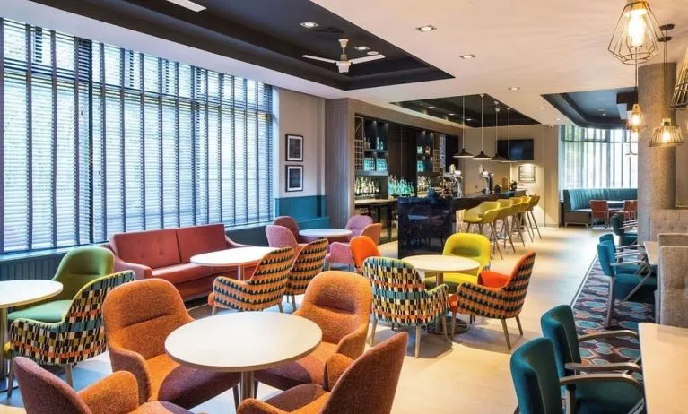 Modern hotel bar at Leonardo Hotel Belfast.
