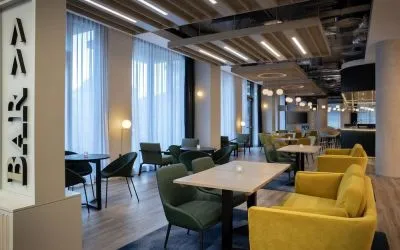 Hotel bar perfect for coworking at Leonardo Hotel Bristol City.
