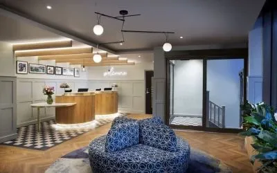Lobby and coworking lounge at Leonardo Hotel Chester.