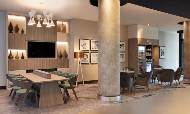 Hotel lobby and work space at Leonardo Hotel London Watford.
