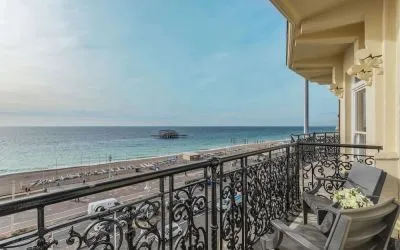 Terrace with beach view at The Grand Brighton. 