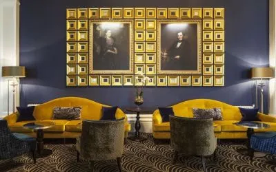 Lobby and coworking lounge at The Grand Brighton.  