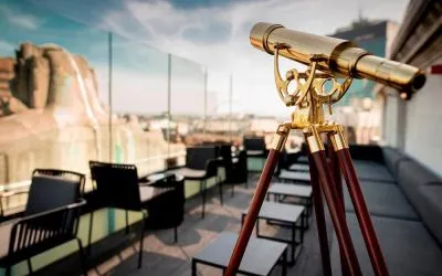 Rooftop terrace perfect for coworking at Hotel Gotham. 