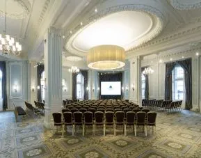 Elegant banquet hall with decorative chandeliers at The Midland - A Leonardo Royal Hotel.
