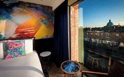 King room with city view at NYX Dublin Portobello.