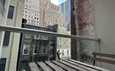 Terrace with city view at Tribeca Hotel FiDi.