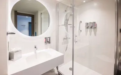 Guest bathroom with shower at Hampton By Hilton Blackpool.