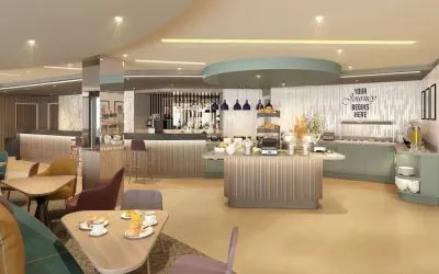 Dining area perfect for coworking at Hampton By Hilton London City.