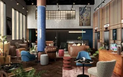 Lobby and coworking lounge at The Gantry London, Curio Collection By Hilton.