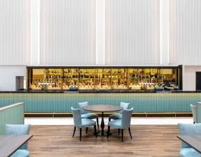 Bright bar area perfect for co-working at the Hilton London Gatwick Airport.