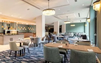 Hotel restaurant at the Hilton London Gatwick Airport.