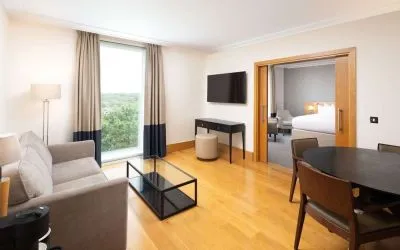 Family day use room with living room at the Hilton London Gatwick Airport.