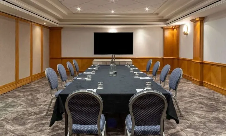 Meeting room with TV screen at the Hilton Birmingham Metropole.