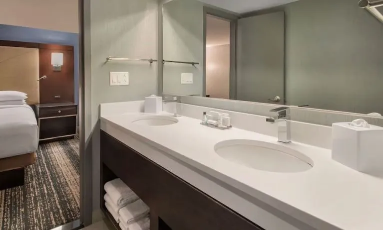 Guest bathroom at Boston Marriott Burlington.