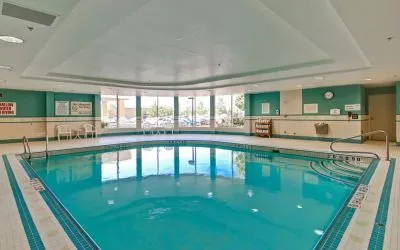 Bright and relaxing indoor pool at the Hampton Inn by Hilton Toronto Airport Corporate Centre.