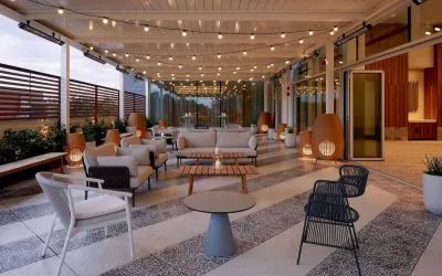 Hotel terrace at Hilton Garden Inn Montreal Midtown.