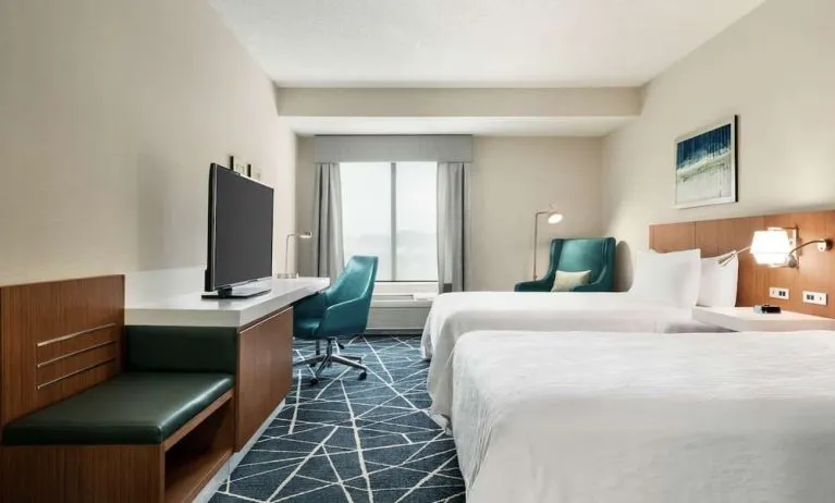Day use twin room with TV, work desk and private bathroom at the Hilton Garden Inn Kitchener/Cambridge.