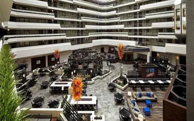 Dining area perfect for coworking at Embassy Suites By Hilton LAX Airport North.