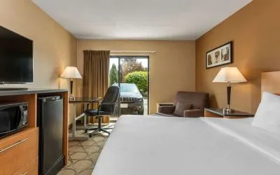 Day use room with TV, sofa, mini bar, microwave and private bathroom at Comfort Inn Thetford Mines.