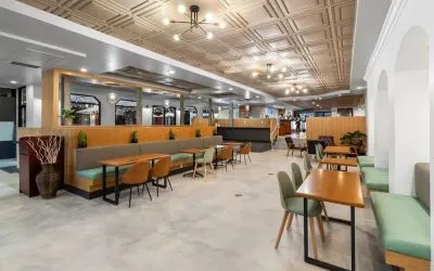 Dining area perfect for coworking at The Live Hotel.