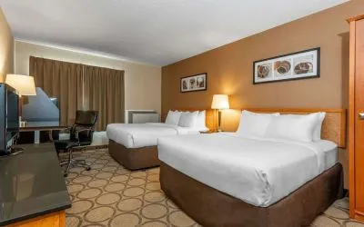 Day use twin room with TV, work desk and private bathroom at Comfort Inn Winnipeg II South.
