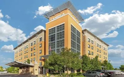 Hotel exterior at Cambria Suites Denver Airport.