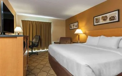Day use room with TV, work desk, sofa and private bathroom at Comfort Inn New Glasgow.