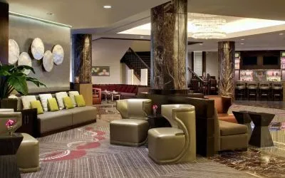 Lobby and coworking lounge at Hyatt Regency Boston.