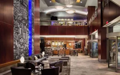 Stylish and comfortable lobby lounge at Hyatt Regency Vancouver.