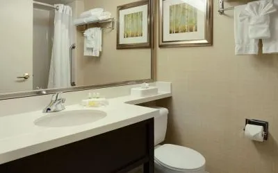 Guest bathroom with showers and free toiletries at Holiday Inn Conference Center Edmonton South.