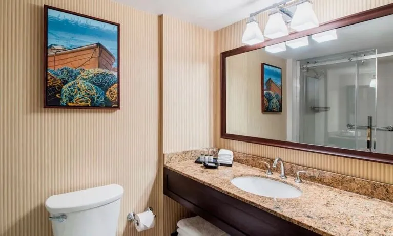 Guest bathroom with shower and free toiletries at Sheraton Hotel Newfoundland.