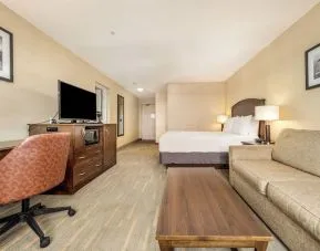 Day use room with TV, work desk and living area at Holiday Inn Lethbridge. 