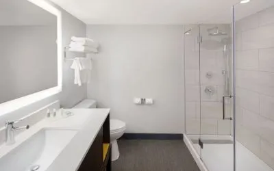Guest bathroom with shower at Holiday Inn Orlando SW - Celebration Area.