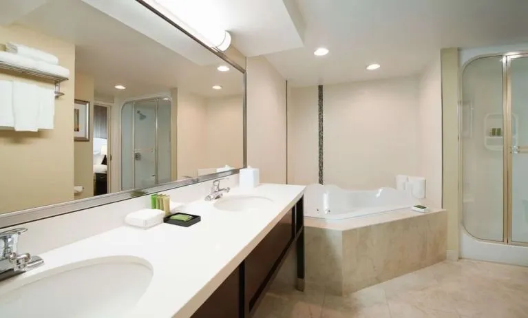 Suite's guest bathroom with hot tub at Best Western Plus Winnipeg Airport.